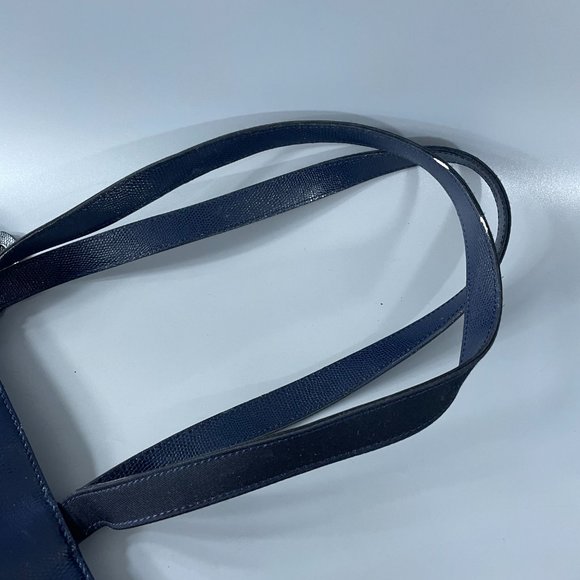 Exquisite Eliana Italy Blue Leather with Black Canvas Tote Bag - Picture 9 of 13